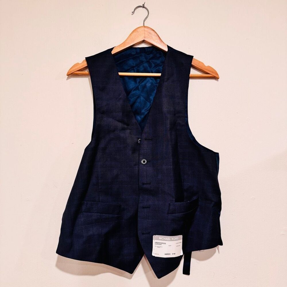 NWT Michael Kors Vest Wool Mens Blue Pinstripe Size 38r